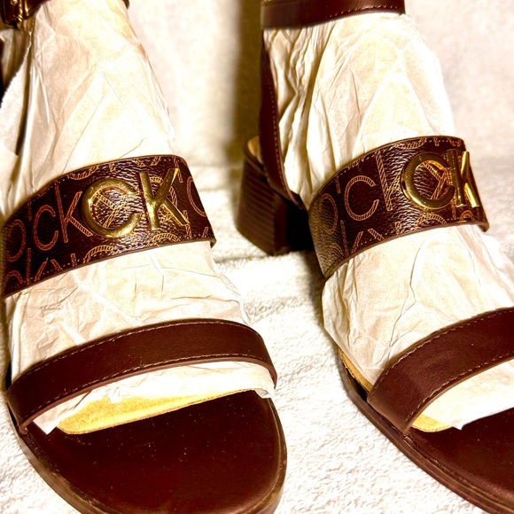 Calvin Klein Shoes - Calvin Klein Brown Heels with Embroidered Straps